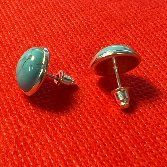 Turquoise Silver Tone Post Pierced Earrings - Picture 2 of 3